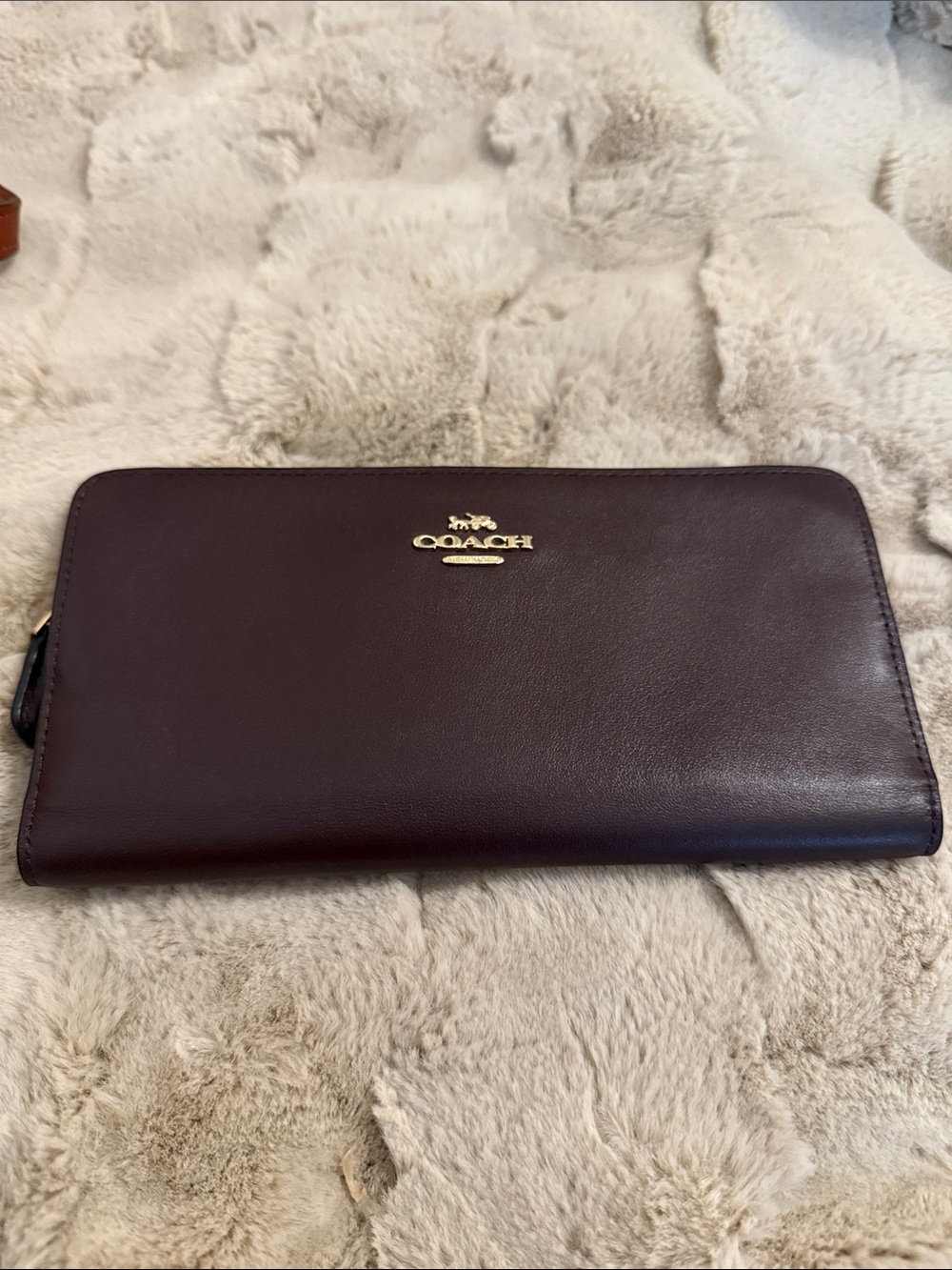Coach Leather Zip Around Wallet in Dark Brown with Gold Logo